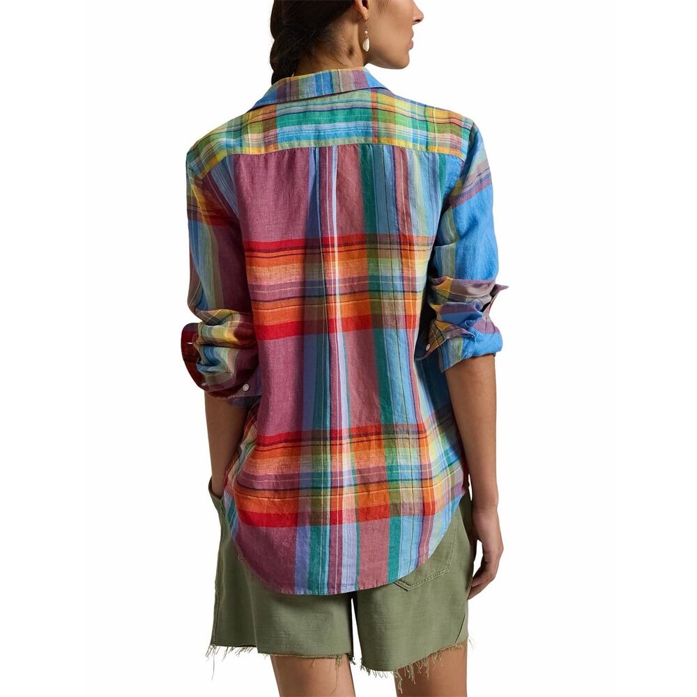 Polo Ralph Lauren Shirt Womens Small Plaid 100% Linen Button Up Long Sleeve - Picture 8 of 16